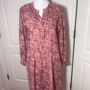 Women's Lilla P Bohemian 100% Cotton Patterned Comfortable Dress Made in India